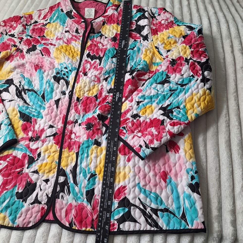 Quilted Tulip Floral Open Front Jacket Womens 20W Spring Easter Cottage Core - Picture 3 of 10